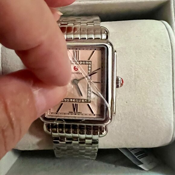 MICHELE DECO II DESERT ROSE PINK DIAMOND DIAL STEEL WATCH MWW06X000036 NEW